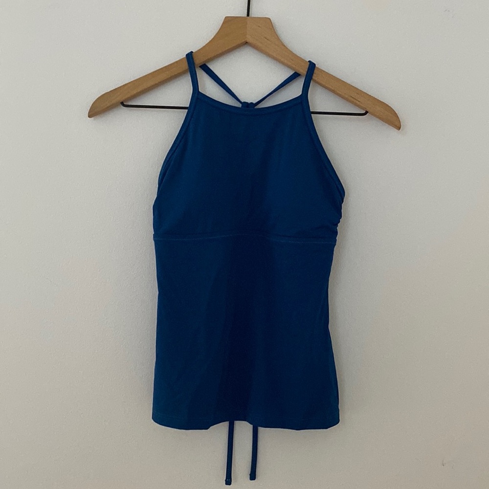 Athleta High Neck Tie Back Blue Tankini Top